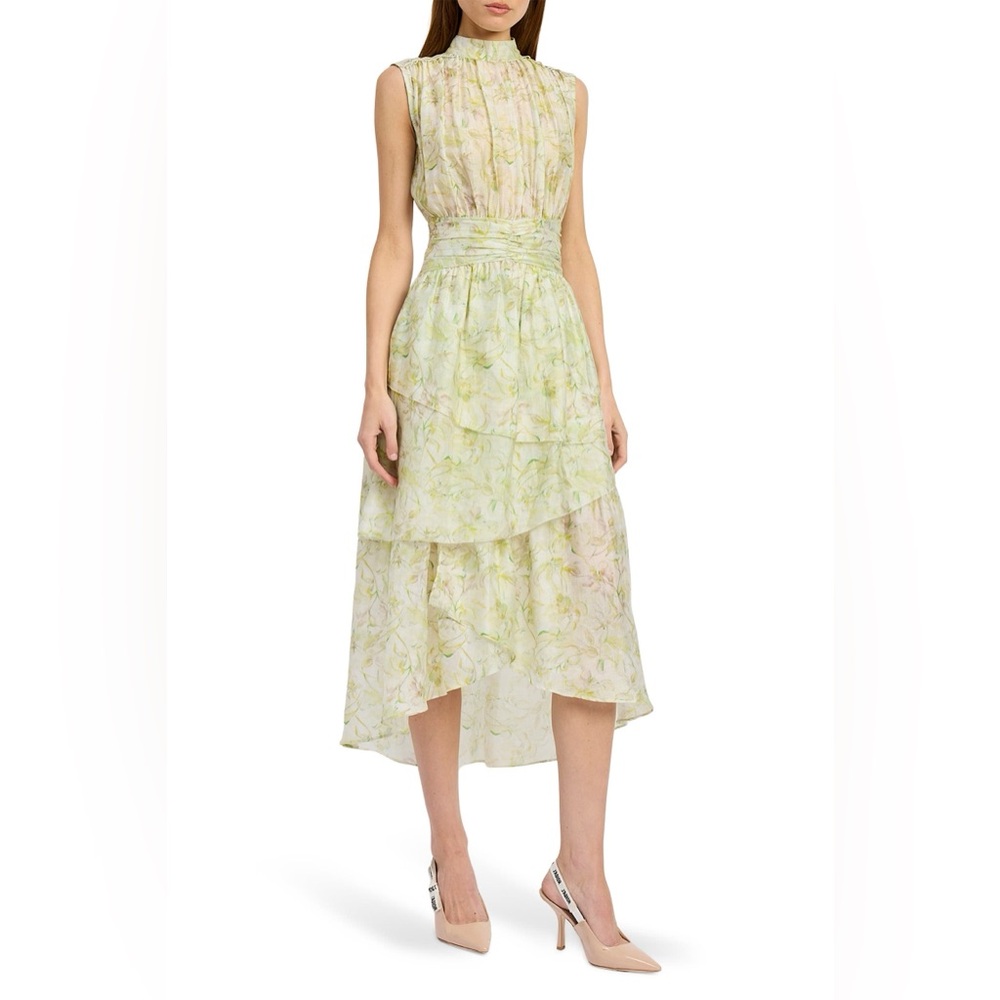 En Saison Claire Floral Sleeveless Dress XS NWI Sage Yellow